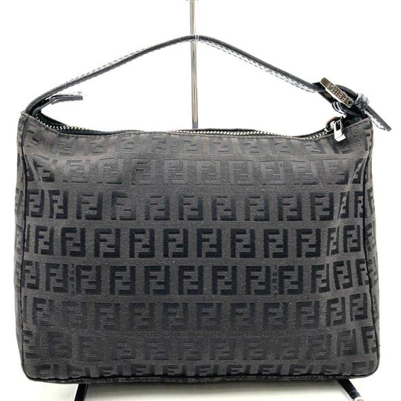 FENDI Handbag Pouch Zucchino Canvas/Leather Dark Brown/Black 8N0005-105-048 W... - Picture 5 of 9